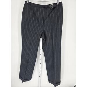 David N Womens Gray High Rise Buckle Closer Pockets Woolen Striped Pant Size 14